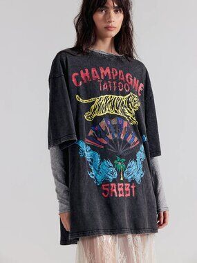 Free People x Sabbi Champagne Tattoo Cat Tee NWT Sold Out Online